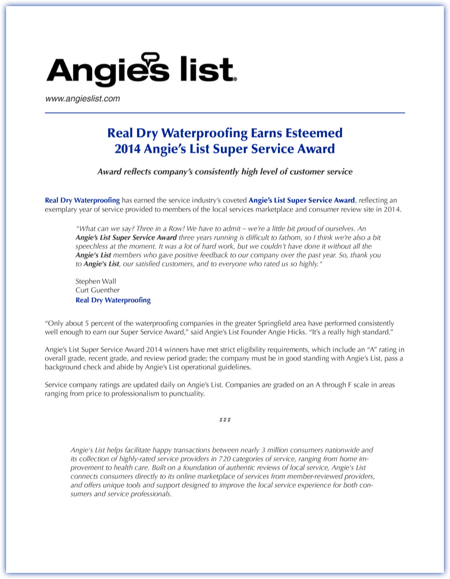 Real Dry Super Service Award Press Release