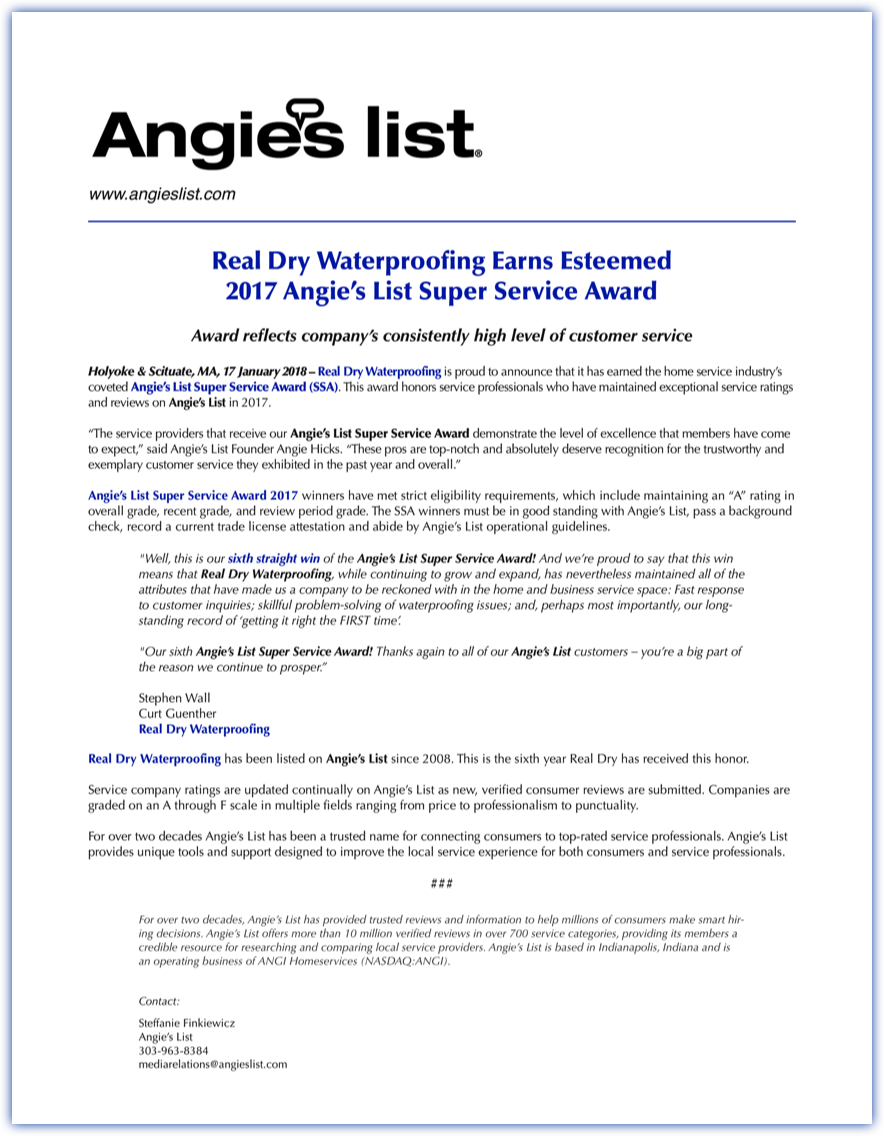 Real Dry Super Service Award Press Release