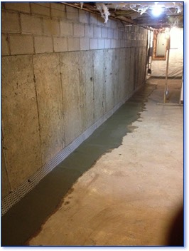 New wall with completed waterproofing and pressure relief system
